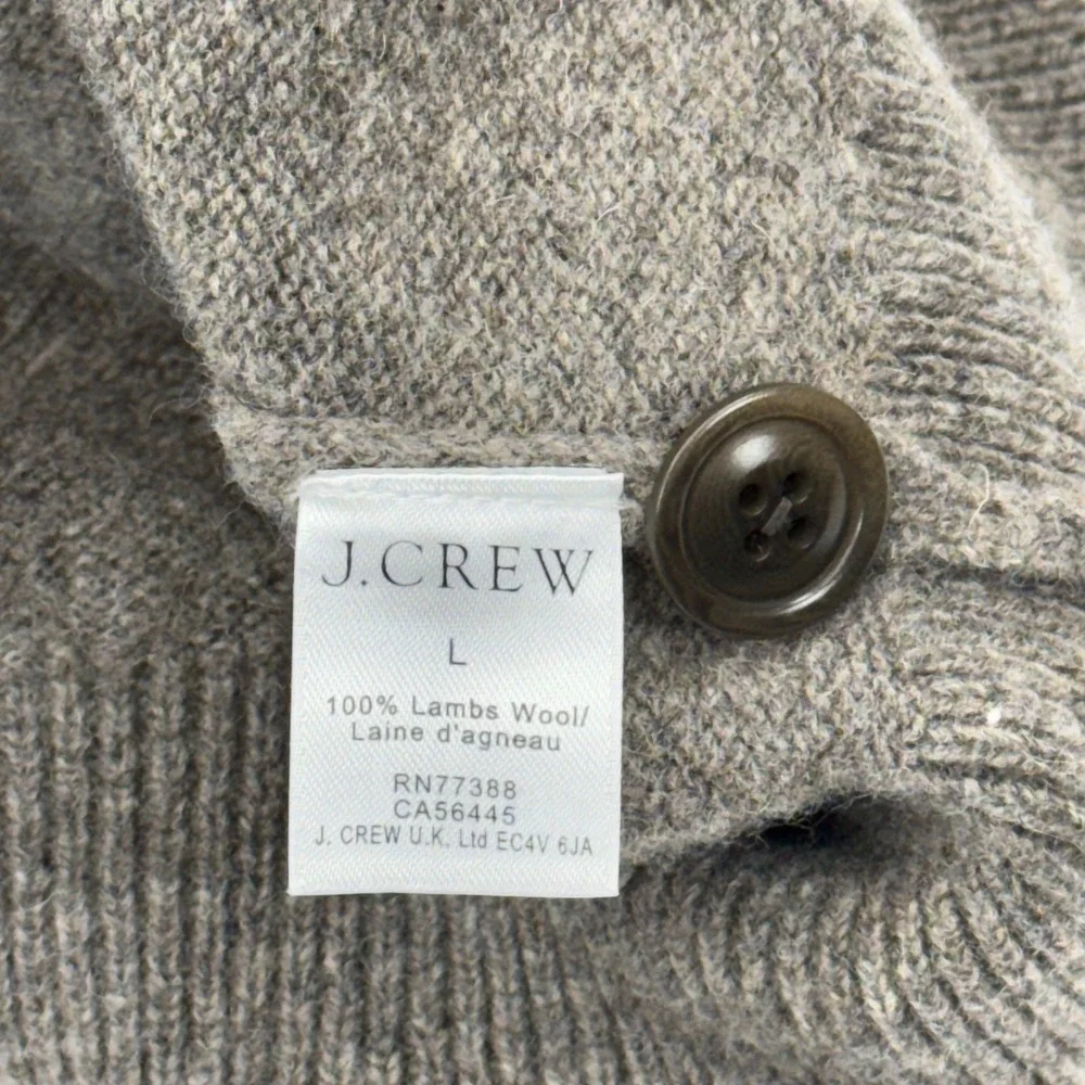 J Crew 100% Lambswool Shawl Collar Sweater Women Large Gray Knit Button Pullover